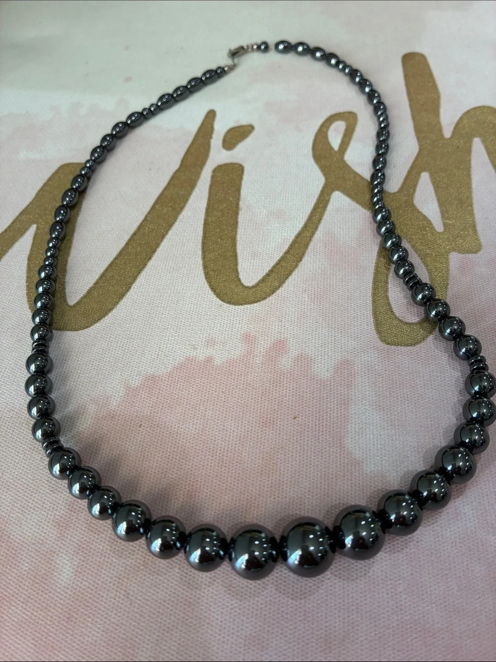Hematite Beaded Necklace - Polished Gunmetal Finish